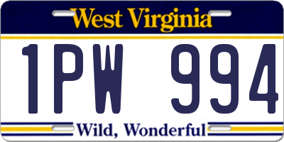 WV license plate 1PW994