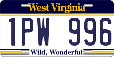 WV license plate 1PW996