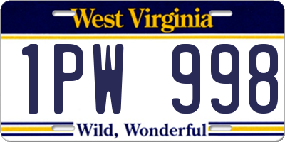 WV license plate 1PW998