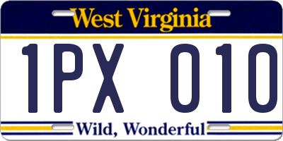 WV license plate 1PX010