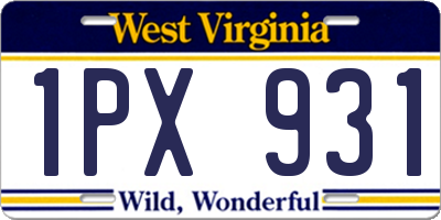 WV license plate 1PX931