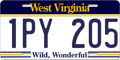 WV license plate 1PY205