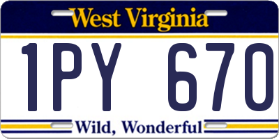 WV license plate 1PY670