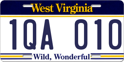 WV license plate 1QA010