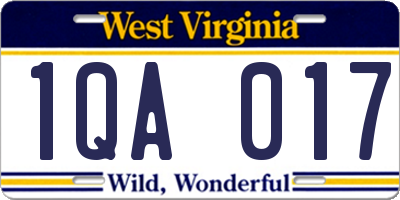 WV license plate 1QA017