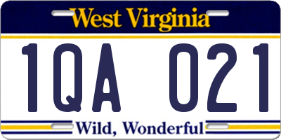 WV license plate 1QA021
