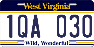 WV license plate 1QA030