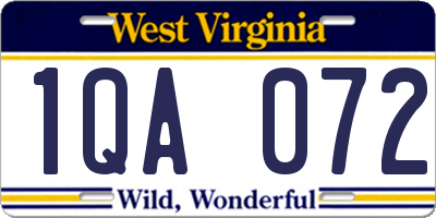 WV license plate 1QA072