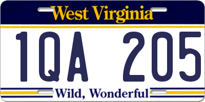WV license plate 1QA205
