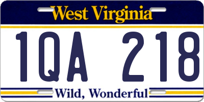 WV license plate 1QA218