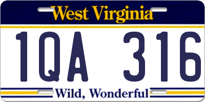 WV license plate 1QA316