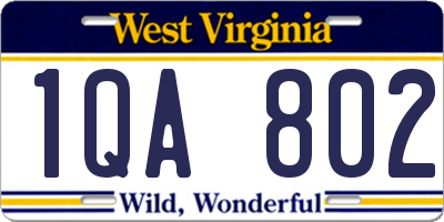 WV license plate 1QA802