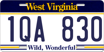 WV license plate 1QA830