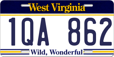 WV license plate 1QA862