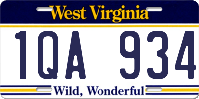 WV license plate 1QA934