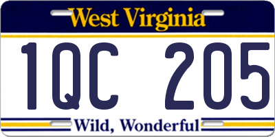 WV license plate 1QC205