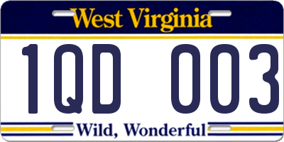 WV license plate 1QD003
