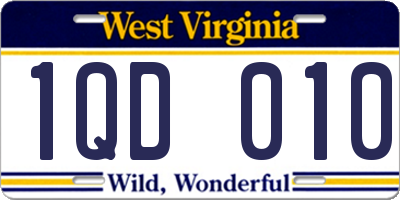 WV license plate 1QD010