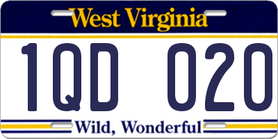 WV license plate 1QD020