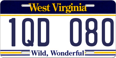WV license plate 1QD080