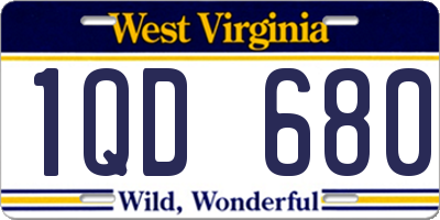 WV license plate 1QD680