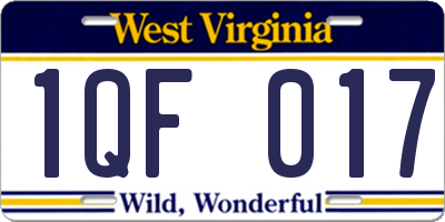 WV license plate 1QF017