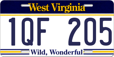 WV license plate 1QF205