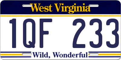 WV license plate 1QF233