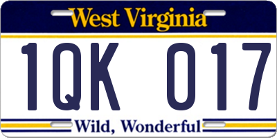 WV license plate 1QK017