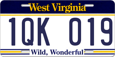 WV license plate 1QK019