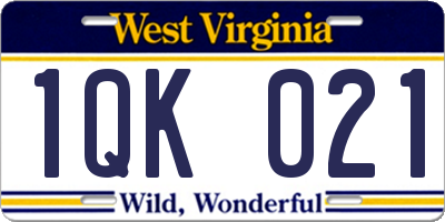 WV license plate 1QK021