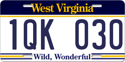WV license plate 1QK030