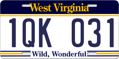 WV license plate 1QK031