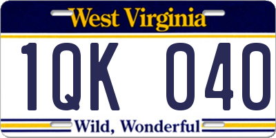 WV license plate 1QK040