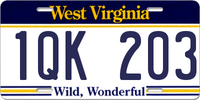 WV license plate 1QK203