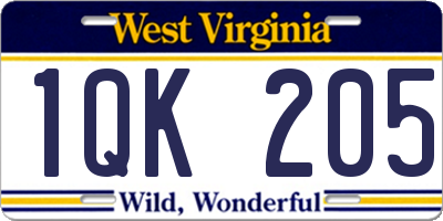 WV license plate 1QK205