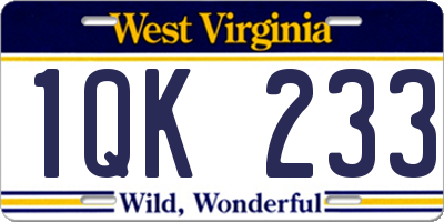 WV license plate 1QK233