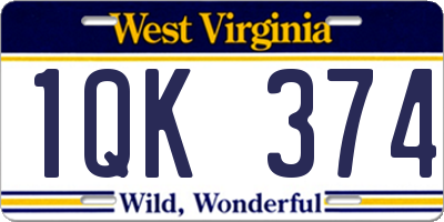 WV license plate 1QK374