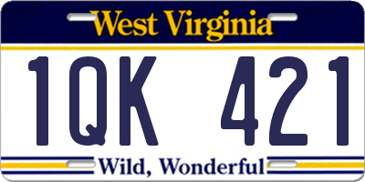WV license plate 1QK421