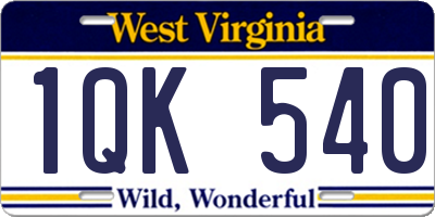 WV license plate 1QK540