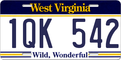 WV license plate 1QK542