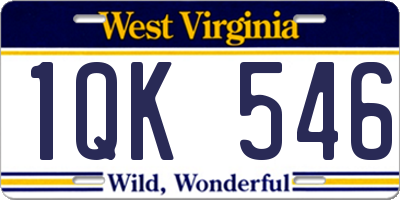 WV license plate 1QK546