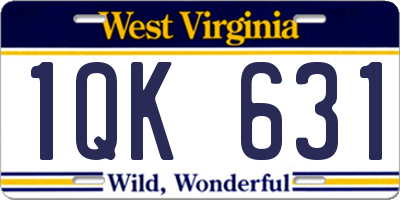 WV license plate 1QK631