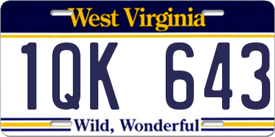 WV license plate 1QK643