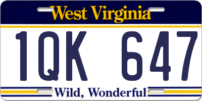 WV license plate 1QK647