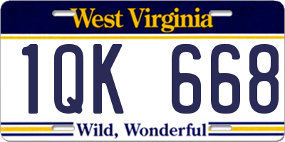 WV license plate 1QK668
