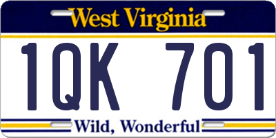 WV license plate 1QK701