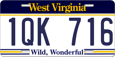 WV license plate 1QK716