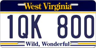WV license plate 1QK800