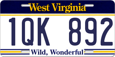 WV license plate 1QK892